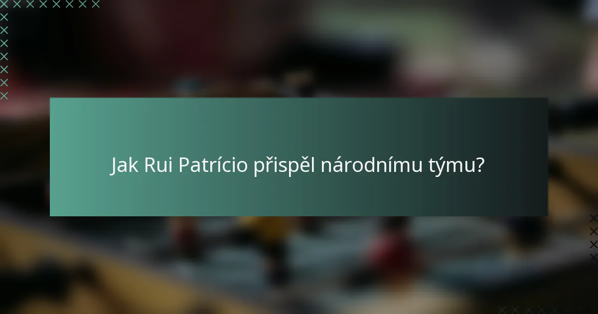 Jak Rui Patrício přispěl národnímu týmu?