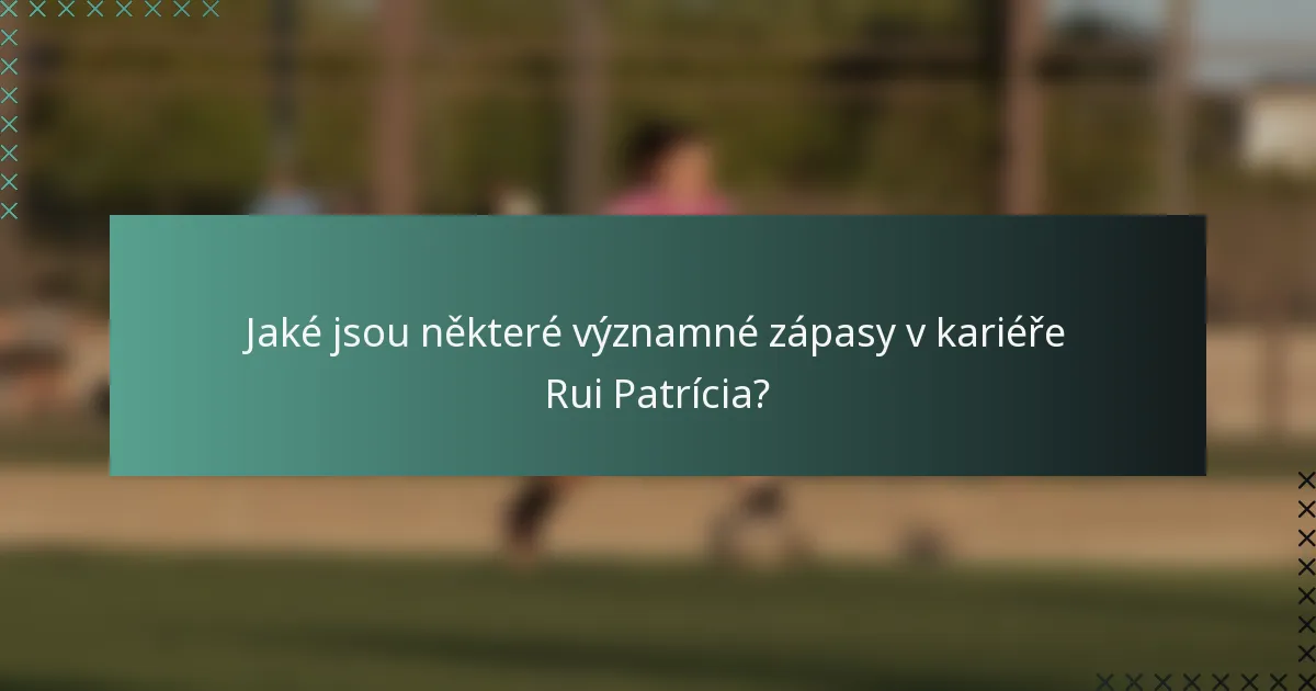 Jaké jsou některé významné zápasy v kariéře Rui Patrícia?